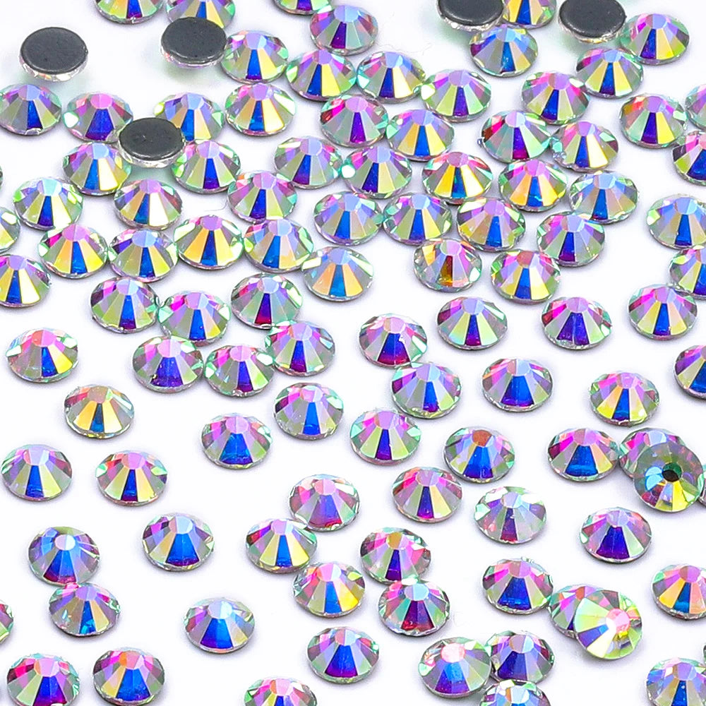 Wholesale Crystal and Crystal AB SS3-SS30 Hot Fix High Quality Glass Crystal Bright Shining Rhinestones for Garment Decoration