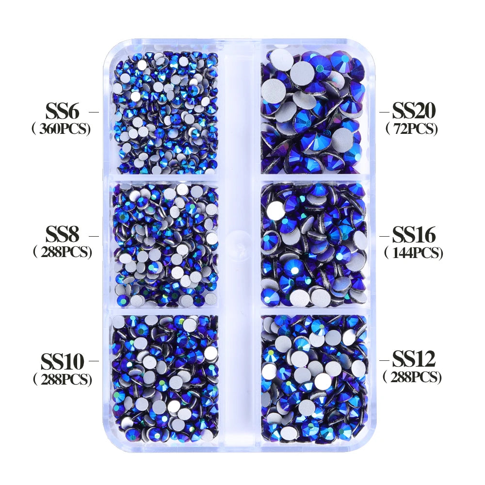 Wholesale 6 Grid Non Hotfix Crystal AB Rhinestone Flatback Glass Rhinestone Mixed Size for Nail Art Decoration