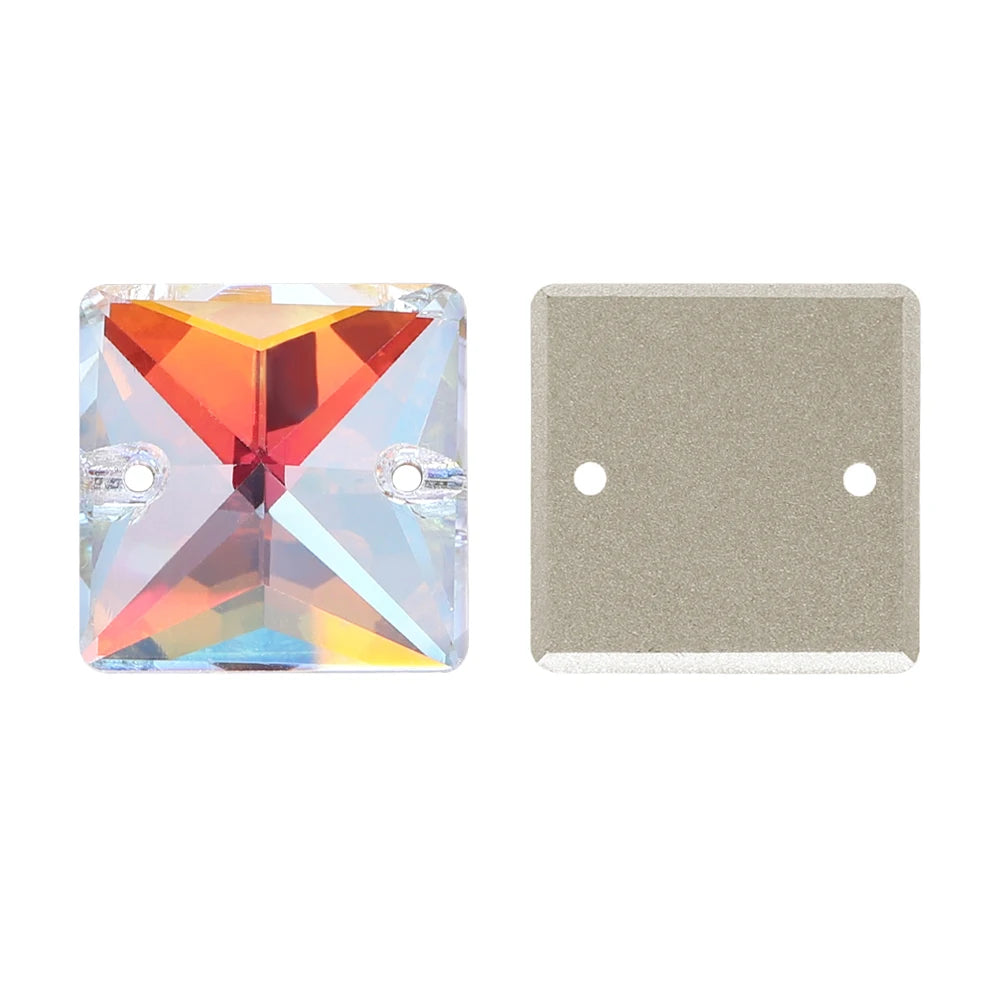 Wholesale Custom Square Sew-on Loose Rhinestones 5A Quality Crystal FlatBack 2 Holes 12 Facets Sewing Bling Decoration
