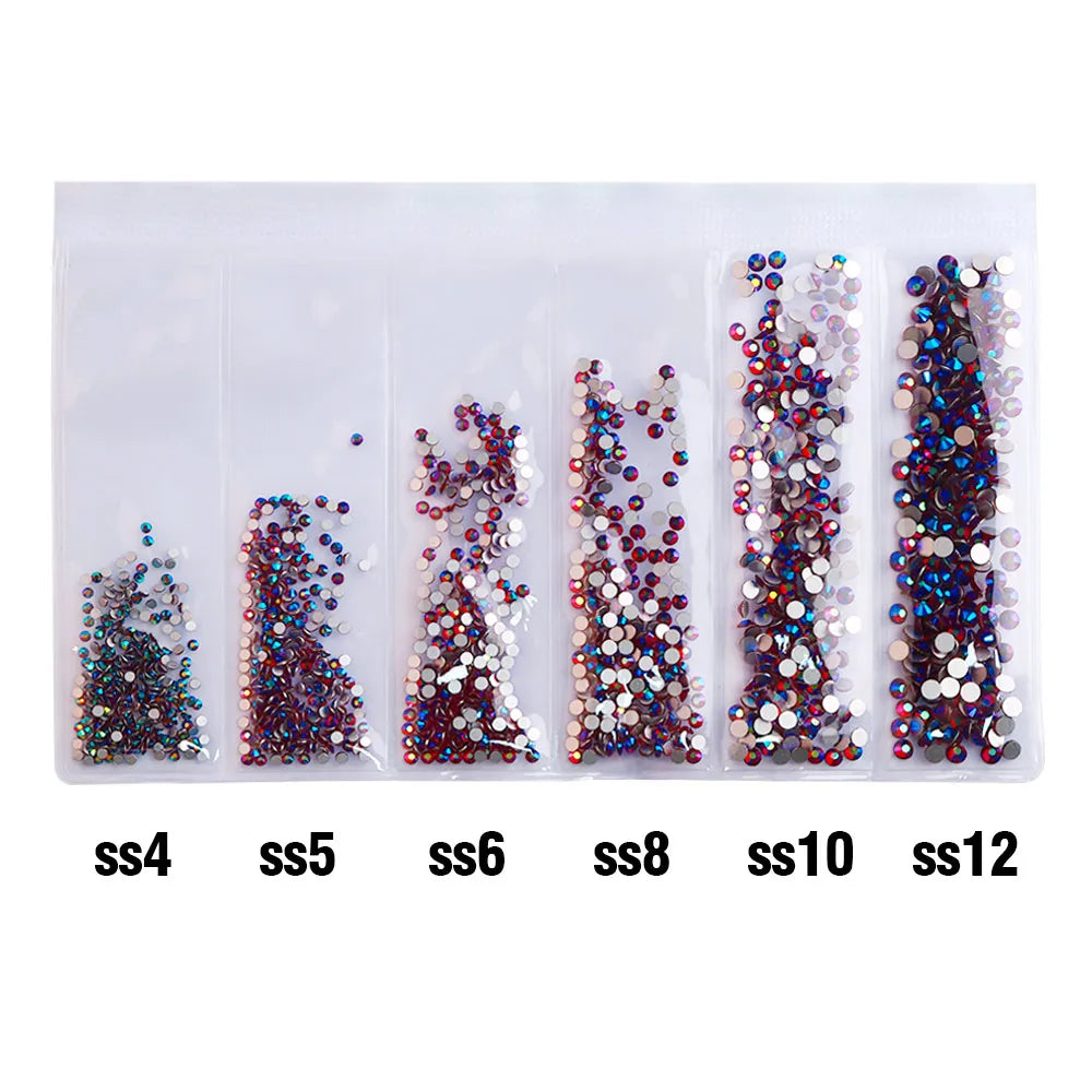 Wholesale 6 Grid Mix Size SS4 SS5 SS6 SS8 SS10 SS12 Crystal AB Rhinestone Flat Back Nail Glass Rhinestones for Fashion Jewelry