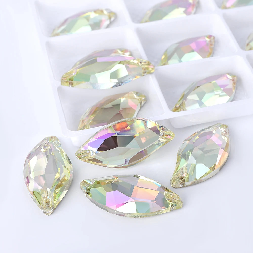 Wholesale Custom Sew-on Rhinestones 5A Quality Crystal FlatBack 2 Holes Sewing Diamond Leaf Stones Bling Wedding Decoration