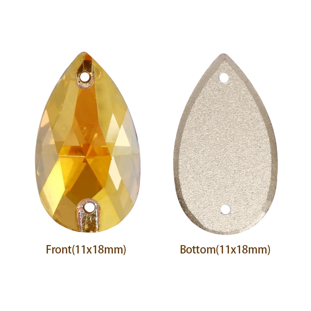 Hot Selling QIYI Brand 55 Colors Multi Size Multi Shape High Quality Flat Back Drop Sew-on Glass Crystal Rhinestones 16 Facets