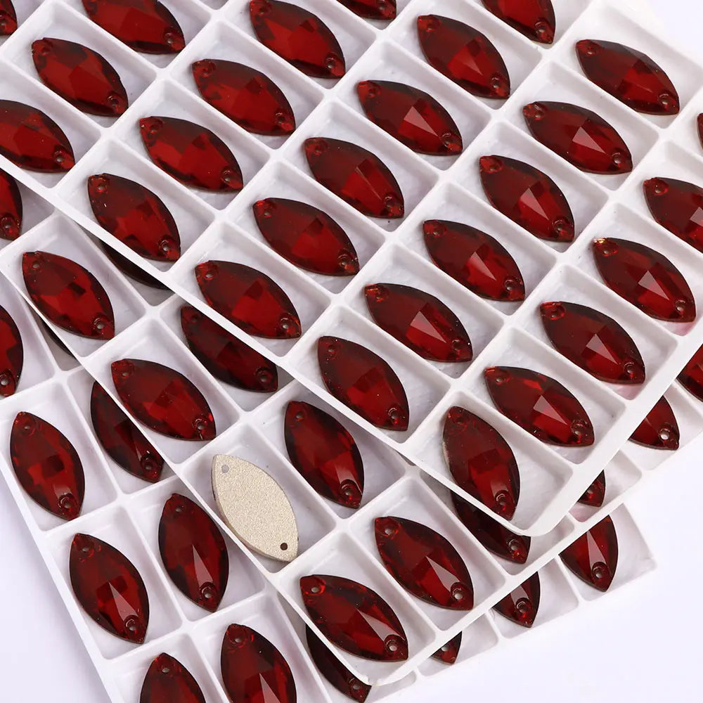 QIYI Factory Top Quality 5A Glass Crystal AB Navette Sew-on Stone Flat Back Coloful Sew on Rhinestones Buttons for Bouquet
