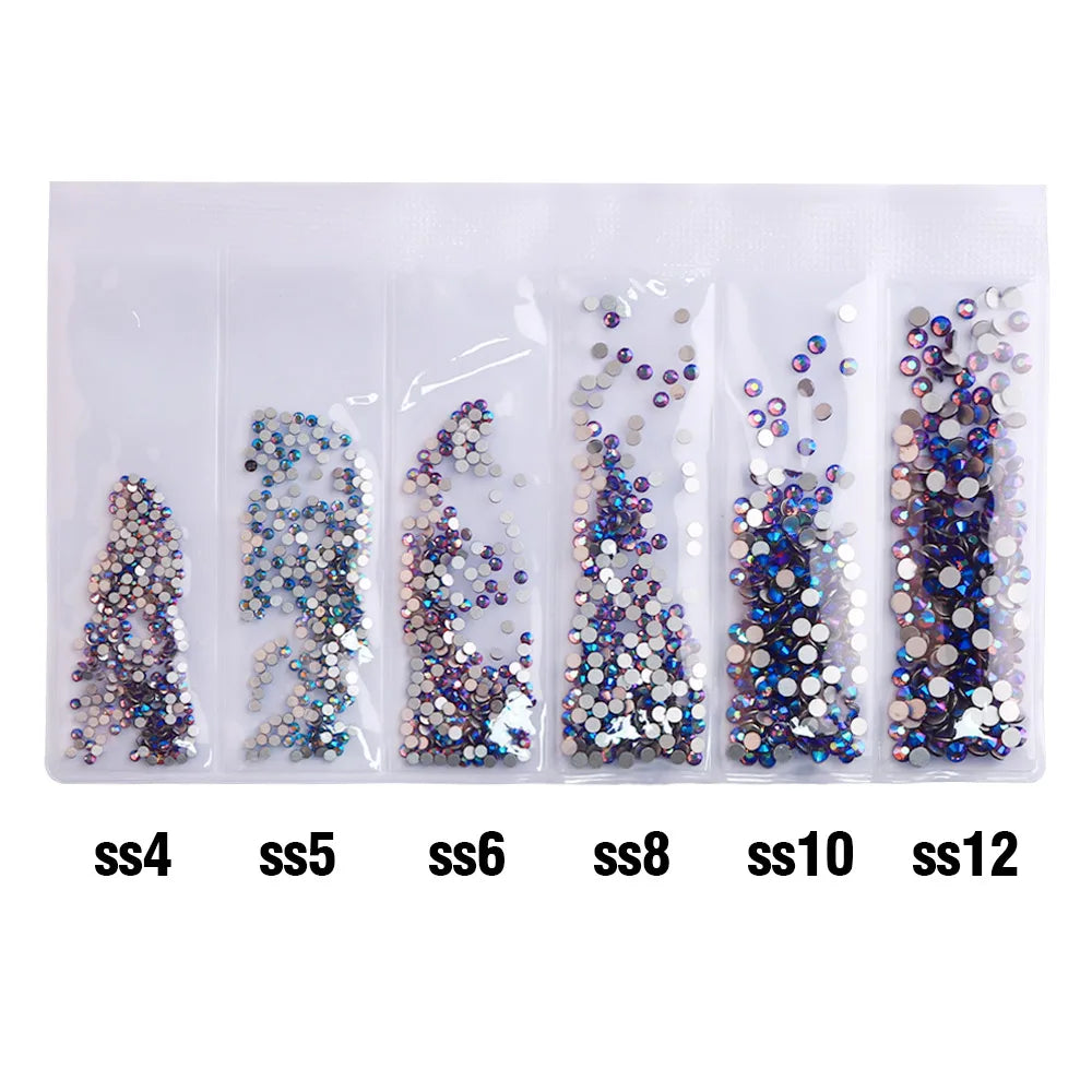 Wholesale 6 Grid Mix Size SS4 SS5 SS6 SS8 SS10 SS12 Crystal AB Rhinestone Flat Back Nail Glass Rhinestones for Fashion Jewelry