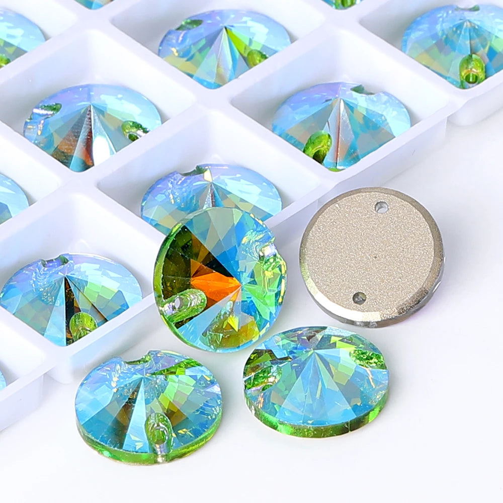 Rivoli Rhinestones 55 Colors Crystal AB Sew-on Rhinestones Glass Gems Clothing Flatback Sewing Stones for Women