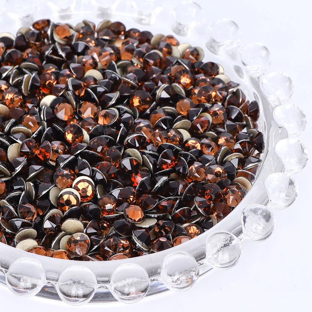 SS10-SS40 Colorful Non Hotfix Rhinestones Golden Base Flat Back Bling Glitter Glass Stones Crystal Strass Diamond for Nail