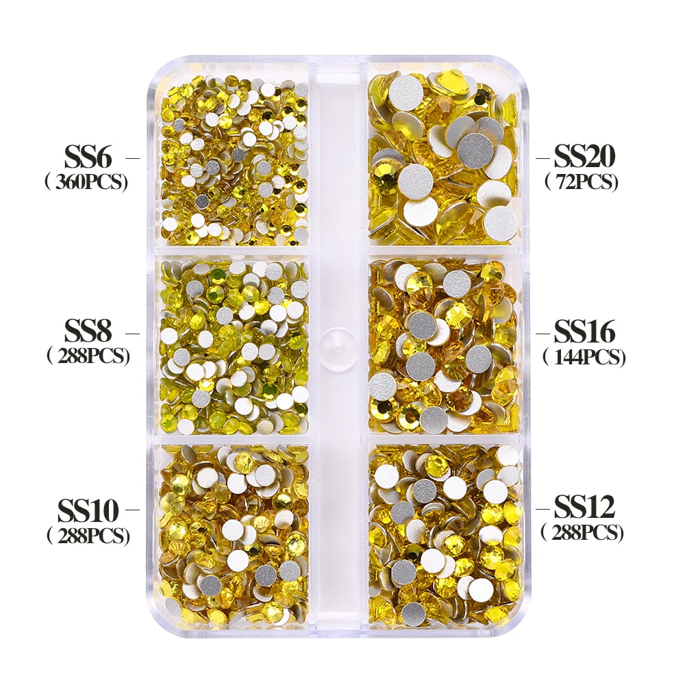 QIYI Wholesale 6 Grid Box 3D Glass Nail Art Boxes Non-Hotfix Rhinestones Flatback Nail Diamond for Shoes Christmas Decorations
