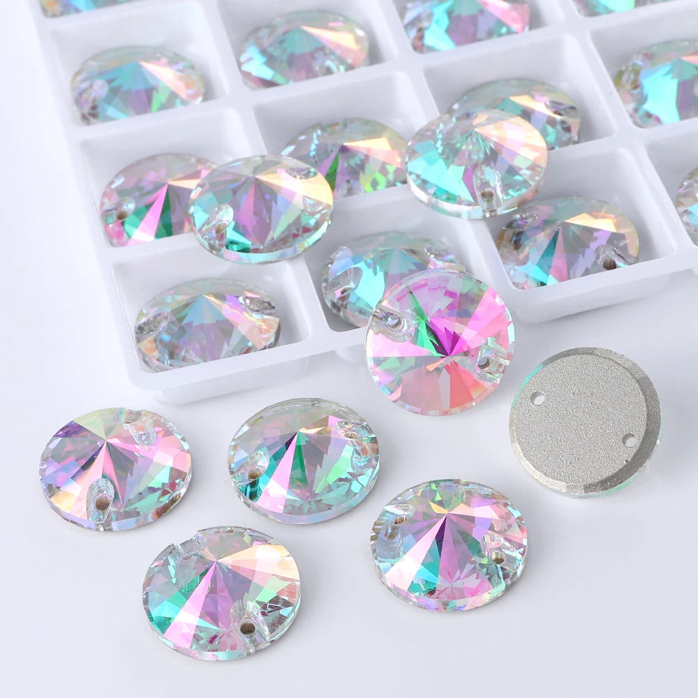 Top Quality Rivoli  80+ Colors Rhinestones Crystal AB Sew-on Rhinestones Glass Gems Clothing Flatback Sewing Stones for Women