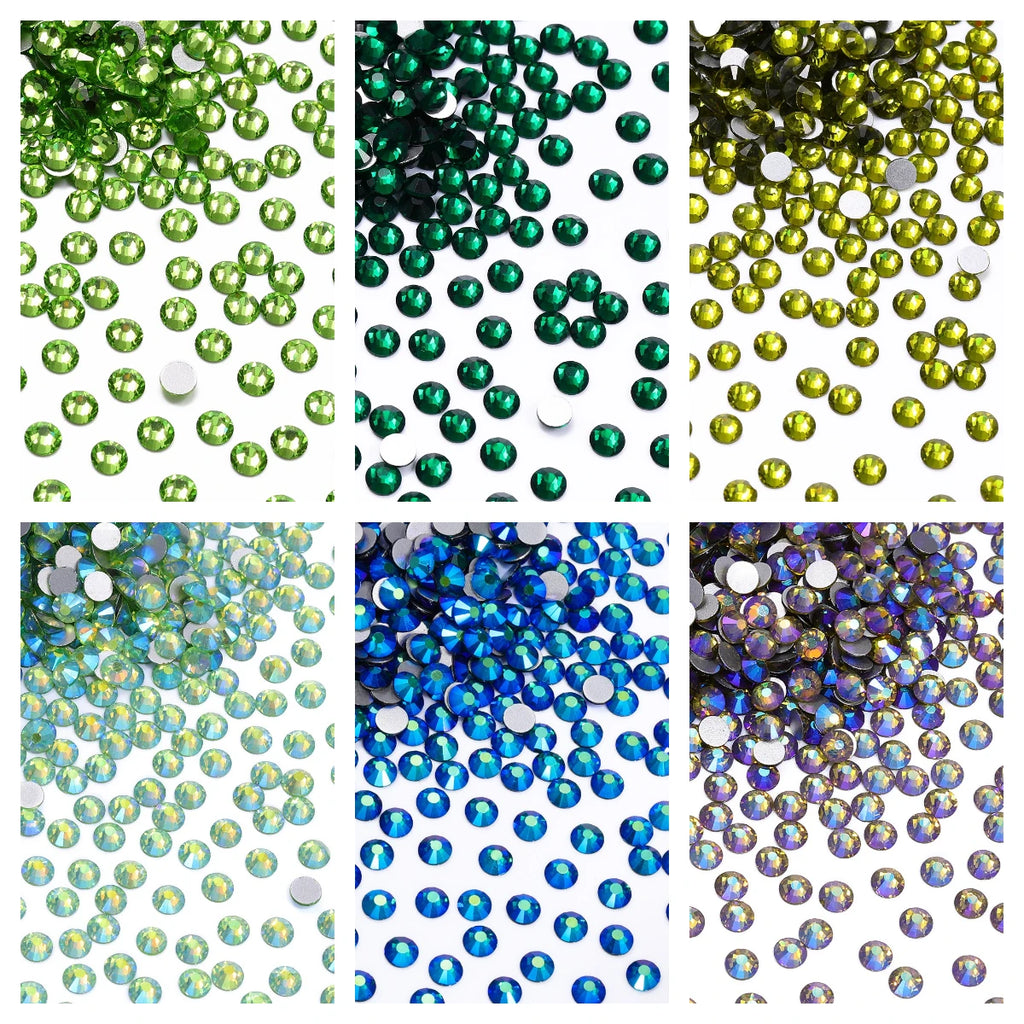 QIYI Hot Selling High Quality Multi Sizes Fashion Green Line Non Hofix Glass Flat Back Rhinestone for Decorate Garment Nail Art
