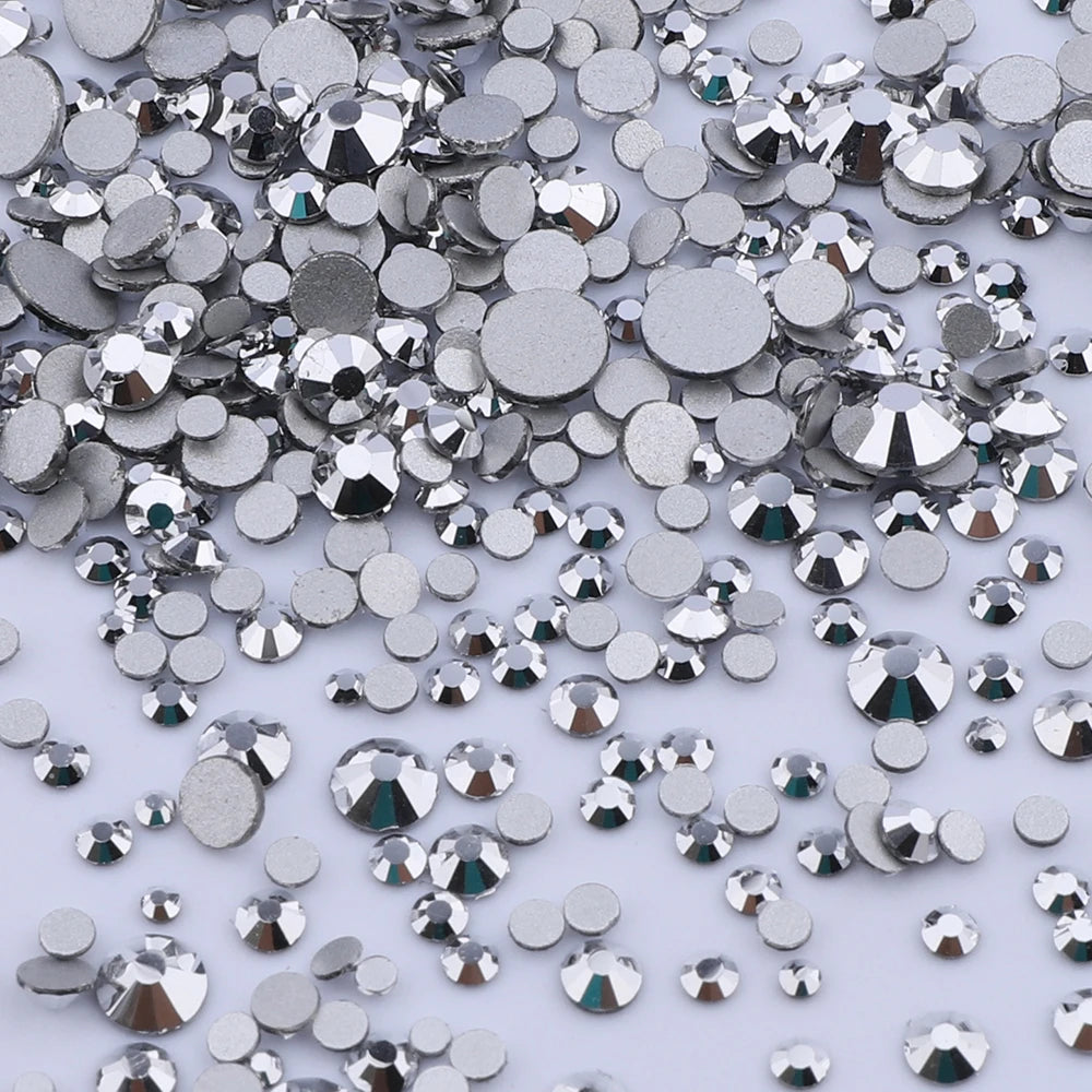 QIYI Rhinestone Mix Sizes Gems Charms Nail Art Rhinestones for Designs Flat Back Crystal High Quality Wholesale 3D Glass Silver