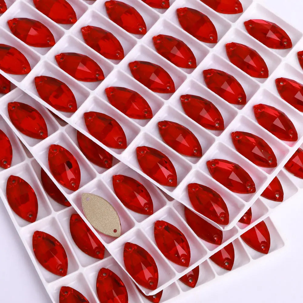 QIYI Factory Top Quality 5A Glass Crystal AB Navette Sew-on Stone Flat Back Coloful Sew on Rhinestones Buttons for Bouquet