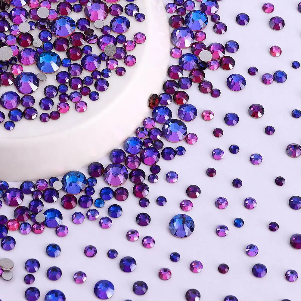 Wholesale Rhinestones 200 Colors 1440pcs  Mix Size Glue on Glass Flat Back Rhinestone Bulk Glass Rhinestone Crystal for Garment