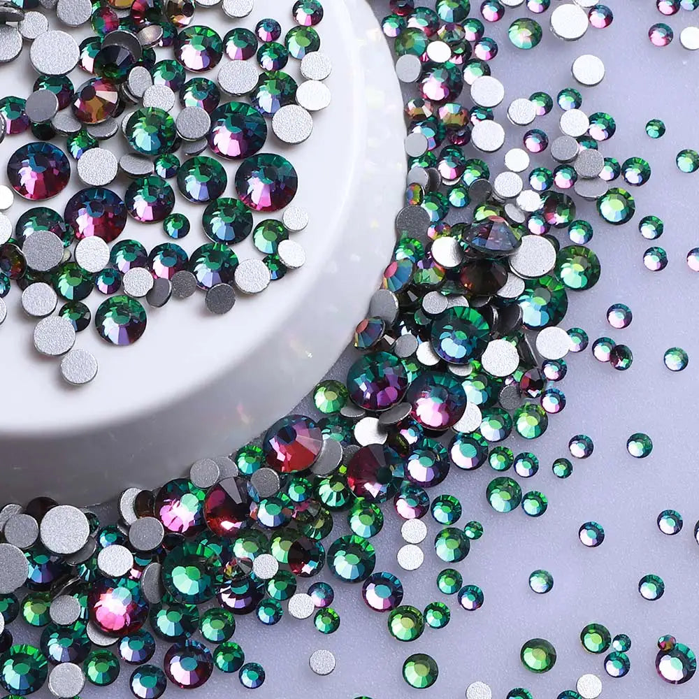 Wholesale Rhinestones 200 Colors 1440pcs  Mix Size Glue on Glass Flat Back Rhinestone Bulk Glass Rhinestone Crystal for Garment