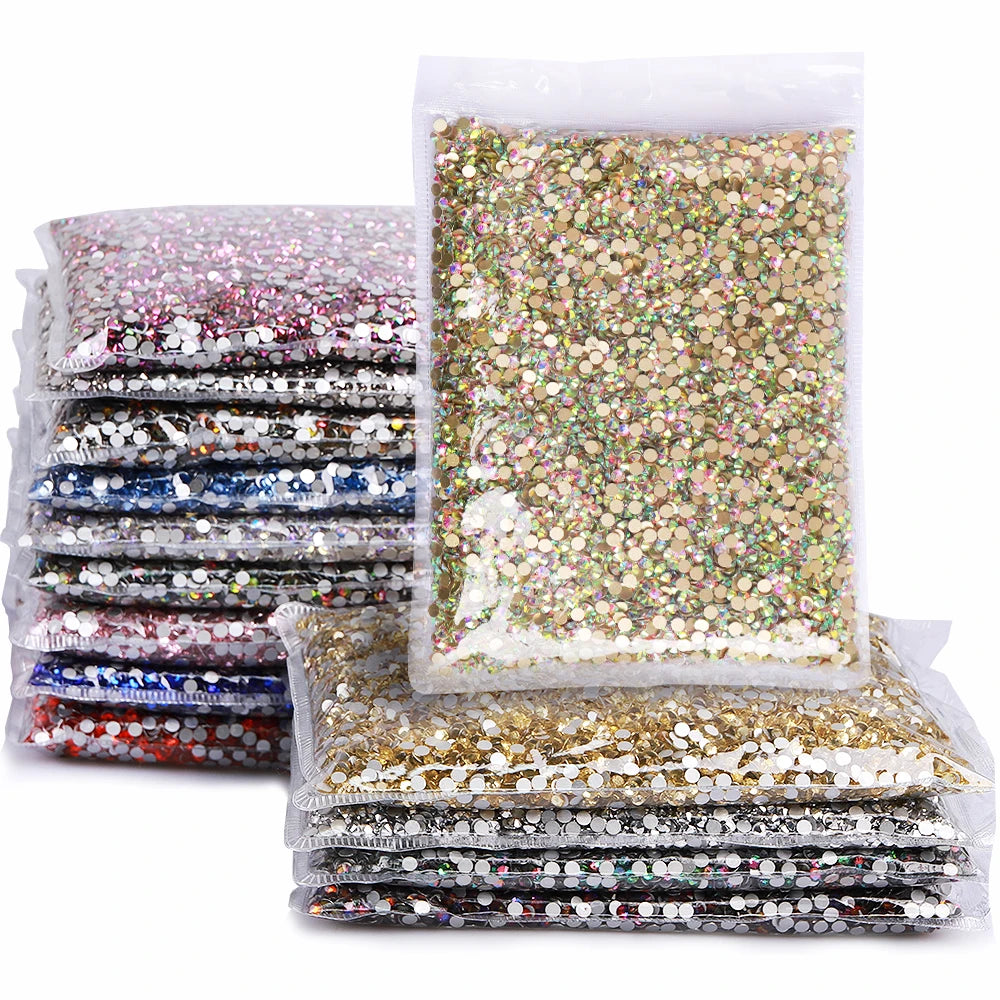QIYI Wholesale 14400pcs Bulk Package Non Hotfix Rhinestones Glitter Bling Glue on Rhinestones for Accessories