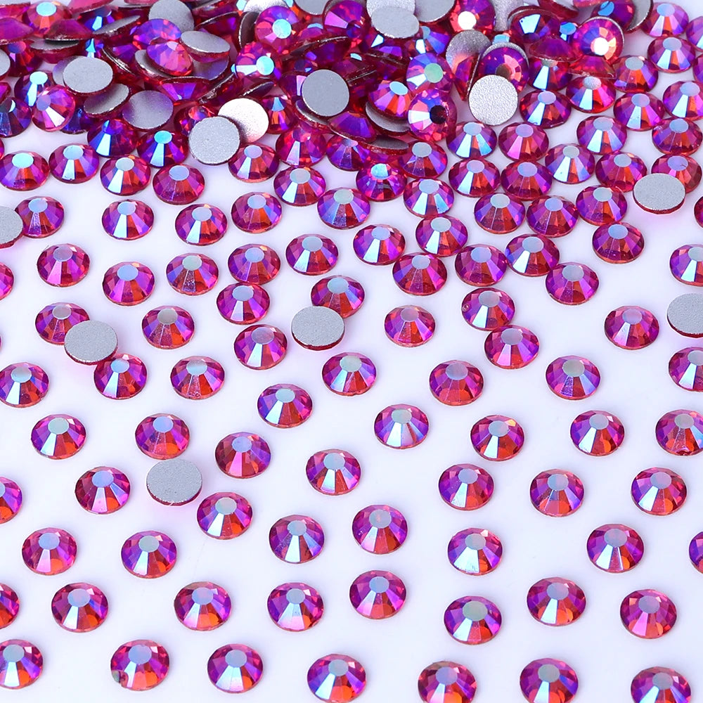 34Kinds Pink Color SS6-SS30 Crystal Rhinestones Bling Bling Glitter Glue on Rhinestones for Gymnastics Performance Clothing