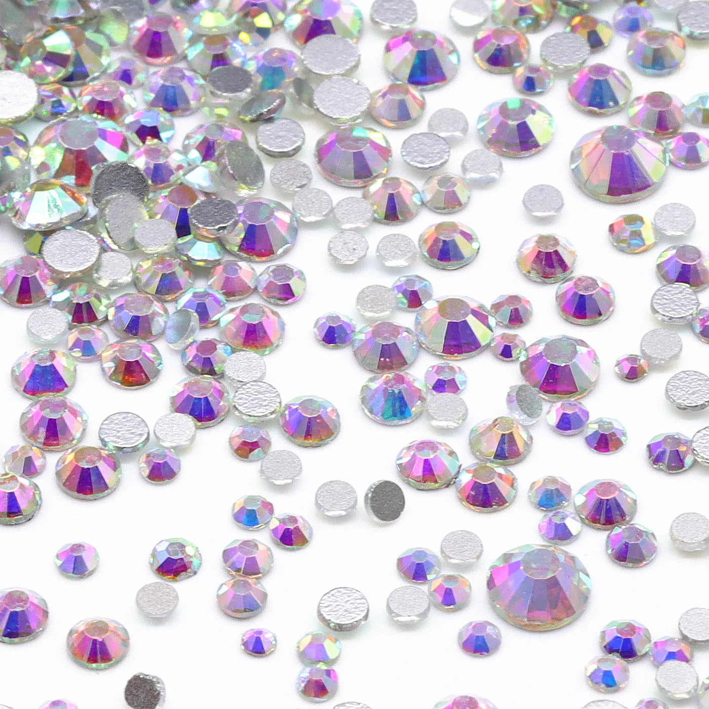 QIYI High Quality Glass Crystal AB Rhinestones  Mixed Size Ss3-ss20  Non Hotfix Flatback Crystal Rhinestones for Clothing Fabric