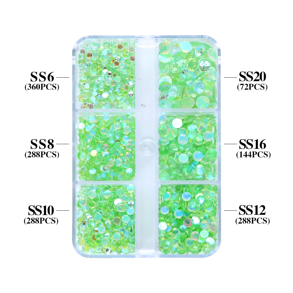 QIYI High Quality 1440pcs Aurora Mixed 6 Grid Box Glass Crystal Diamond Nail Art Decoration Glitters Stone for Nail Charms