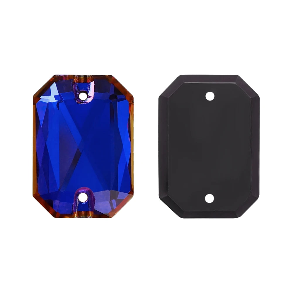 Emerald Cut High Quality Latest Fashion Clear Glass Flat Back Sew-On Rhinestones 12 Facets Multi-Use DIY Wedding Dress Two Holes