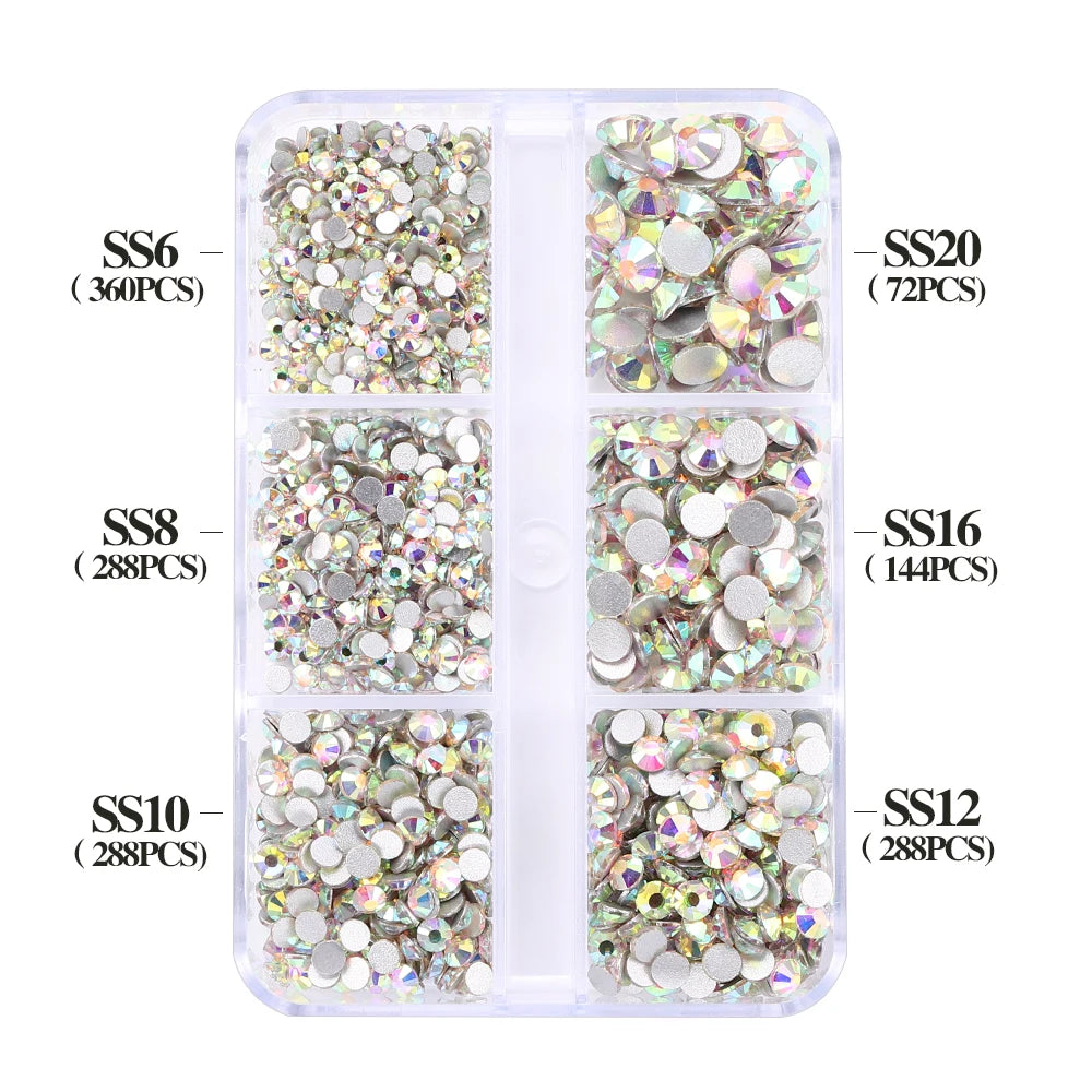 Wholesale Round Crystal Mixed Size Ss6-ss20 Flat Back Non Hot Fix Rhinestones With Box Package