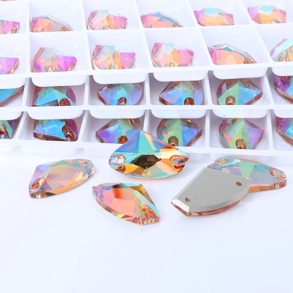 Factory Direct Wholesale Low MOQ Glass Crystal Galactic Sew-On Rhinestones With Two Holes for Garment Decoration 3256