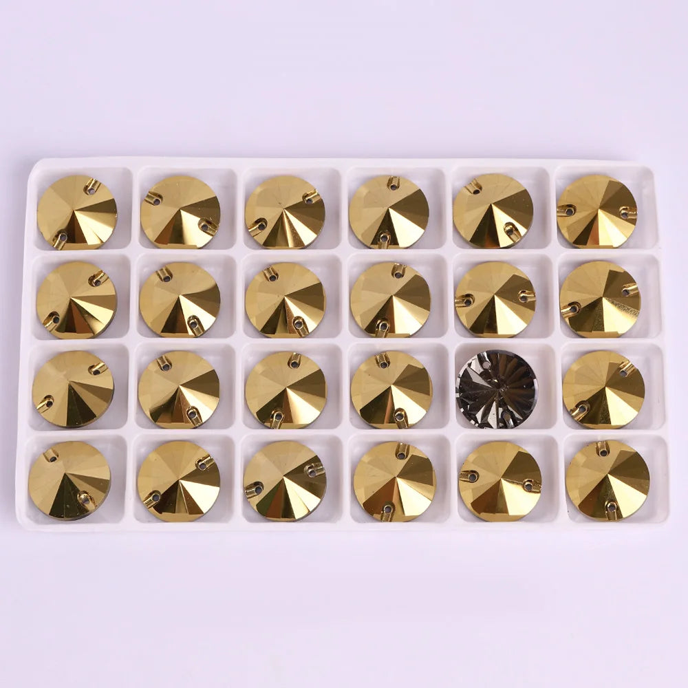2025  Rivoli Shape K9 Glass Crystal Rhinestones in Dorado Color With Two Holes for Garment Accessories