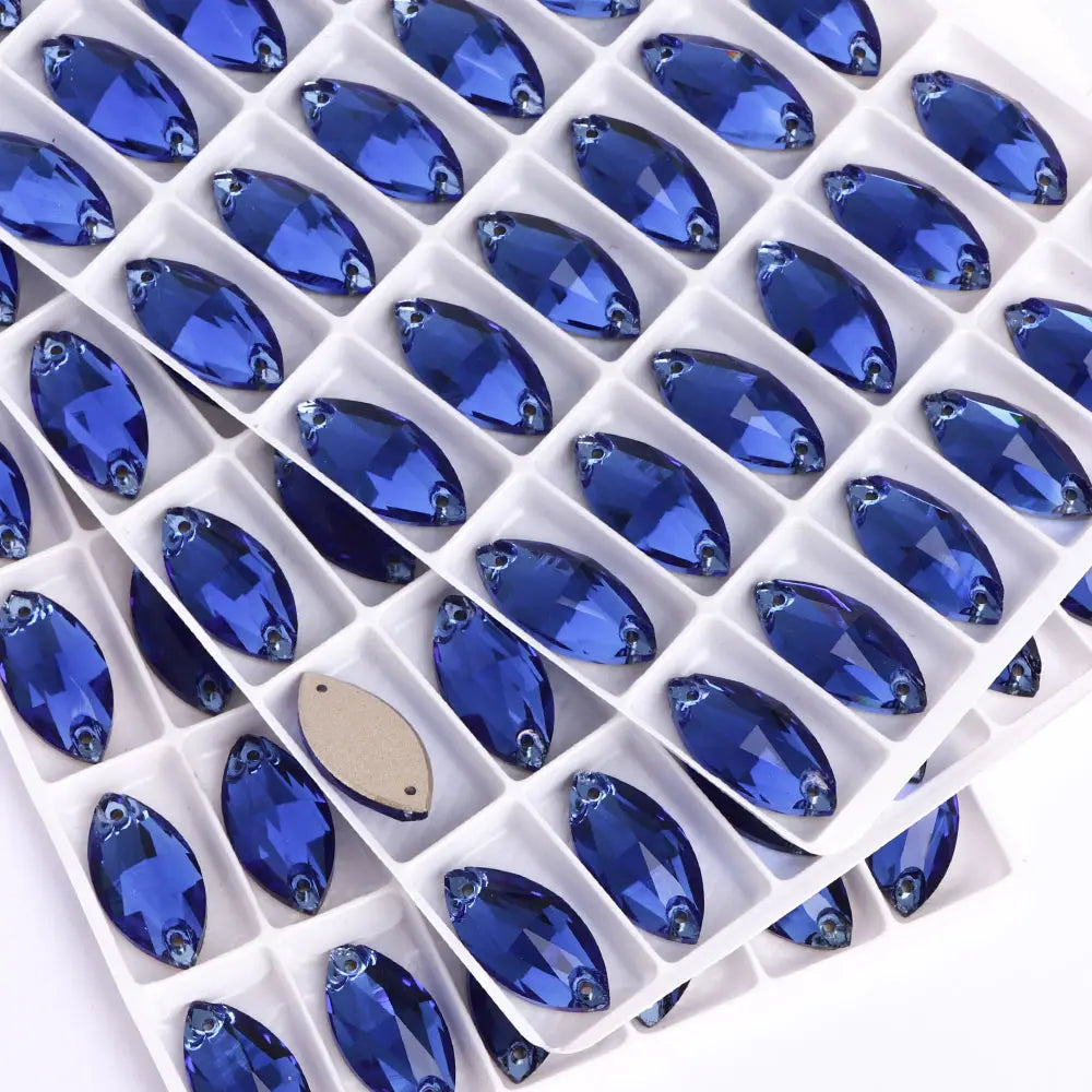 QIYI Factory Top Quality 5A Glass Crystal AB Navette Sew-on Stone Flat Back Coloful Sew on Rhinestones Buttons for Bouquet