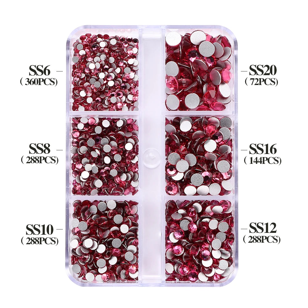QIYI Wholesale 6 Grid Box 3D Glass Nail Art Boxes Non-Hotfix Rhinestones Flatback Nail Diamond for Shoes Christmas Decorations