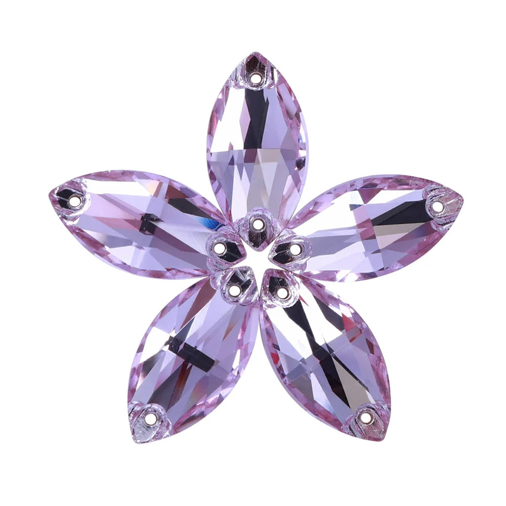 Wholesale Navette 55 Colors Shimmer Sew-on Rhinestones Horse Eye Glass Gems Clothing Flatback Sewing Stones for Jewelry Cloth