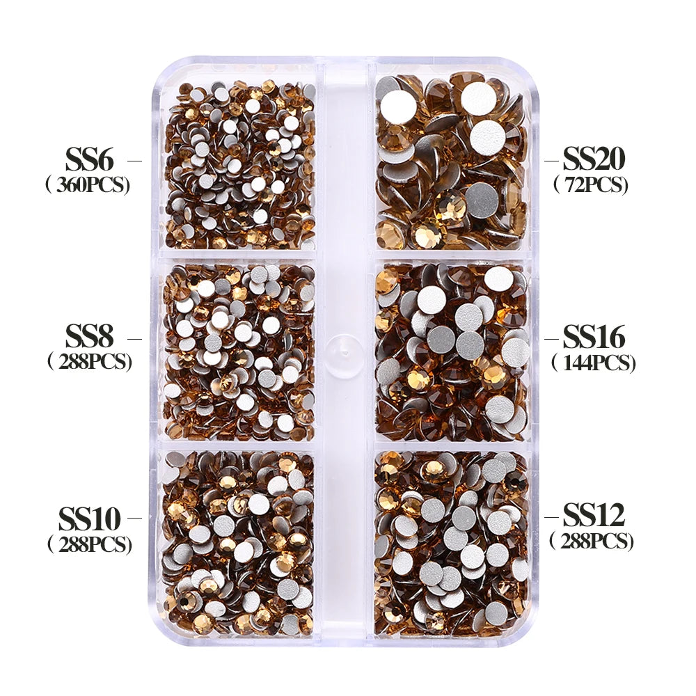 QIYI Wholesale 6 Grid Box 3D Glass Nail Art Boxes Non-Hotfix Rhinestones Flatback Nail Diamond for Shoes Christmas Decorations