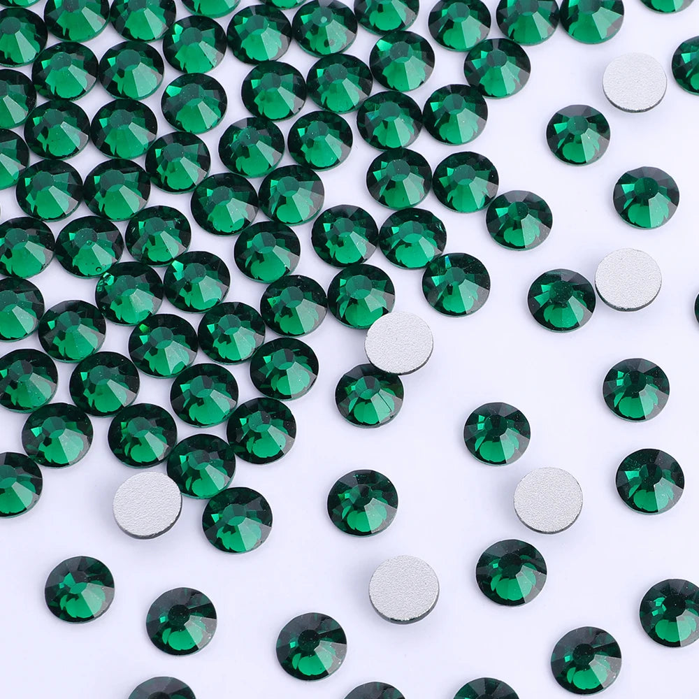 2024 New Design Wholesale Green Colors 30 Kinds Green Rhinestone Rhinestone Non Hotfix Flat Back Crystal Glass  for GYM Clothing