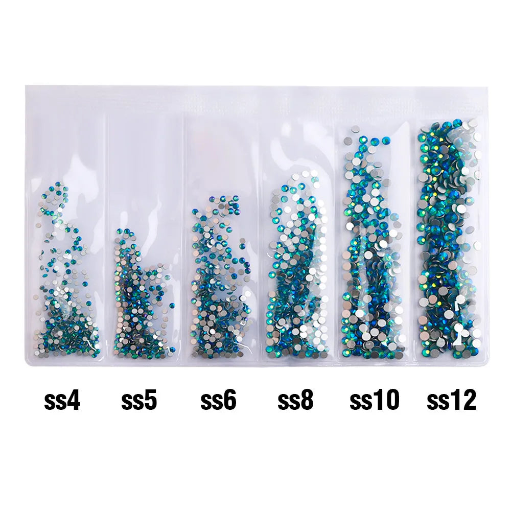 Wholesale 6 Grid Mix Size SS4 SS5 SS6 SS8 SS10 SS12 Crystal AB Rhinestone Flat Back Nail Glass Rhinestones for Fashion Jewelry