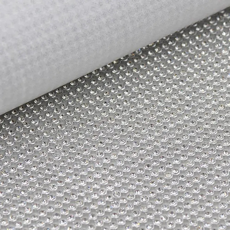 45*120cm 3mm SS12 High Quality Glass Crystal Hot Fix Rhinestone Aluminum Mesh Metallic Adhesive Sheets for Dancing Garment