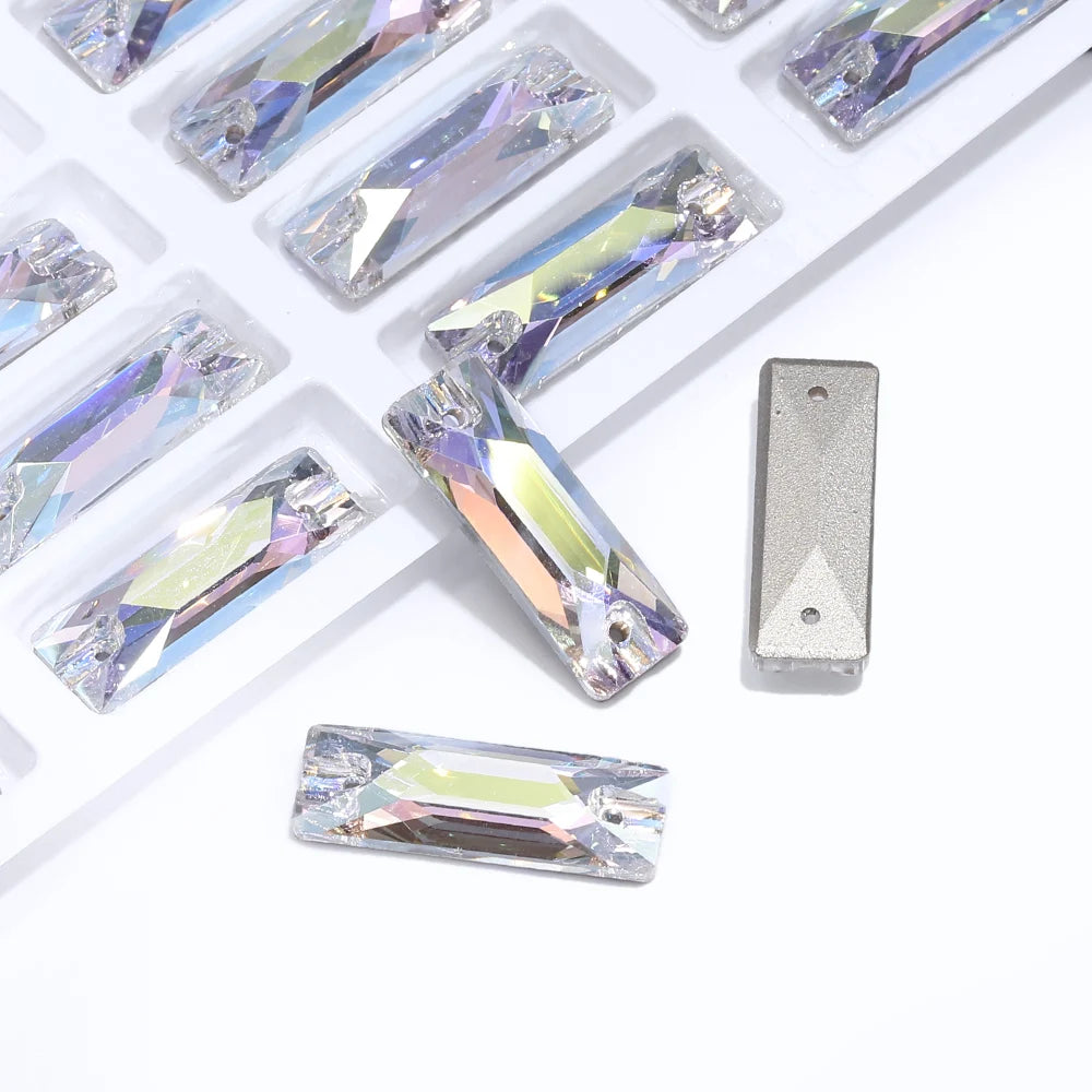 2024 QIYI 14+ Different Colors and Size Long Strip Shape Flat Back Pure Hard Glass Crystal Sew-on Rhinestones for Garment