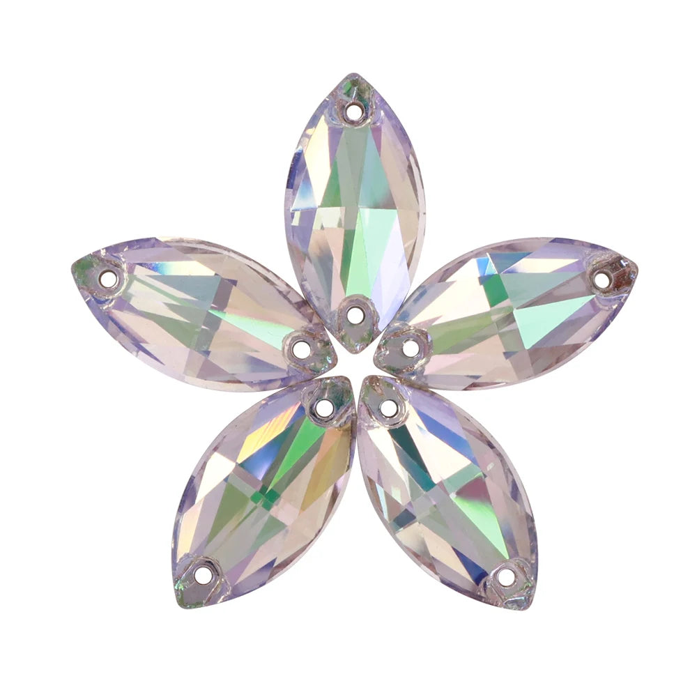 Wholesale Navette 55 Colors Shimmer Sew-on Rhinestones Horse Eye Glass Gems Clothing Flatback Sewing Stones for Jewelry Cloth