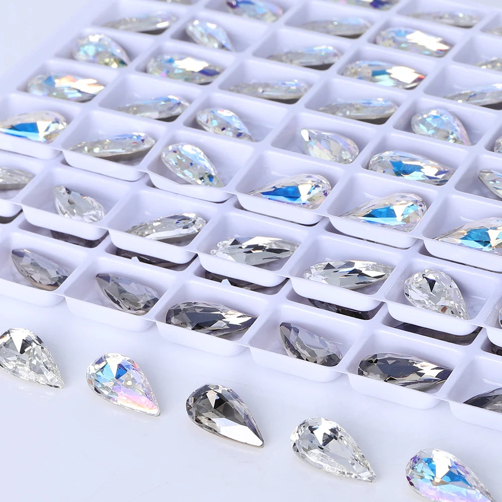 QIYI K9 Glass Tear Drop Shape Effect Color High Quality Fancy Shape Sparkling Bright Shining Point Back Stones for Decoration