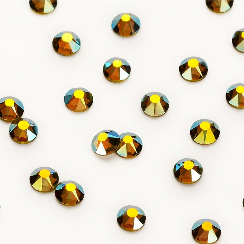 High Quality 16 Cut Facets  Crystal AB Rhinestone Gold Base Non Hot Fix Flatback  Rhinestones Bulk for Dress