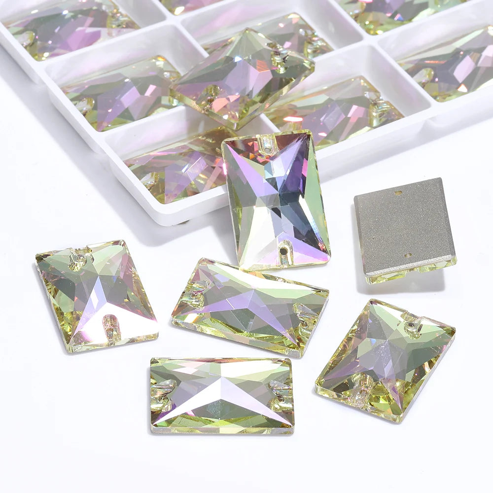 QIYI Multi Colors and Size Rectangle Sew-on Stone for Choice Clear Glass Flat Back Top Quality Sew on Rhinestones (3250)