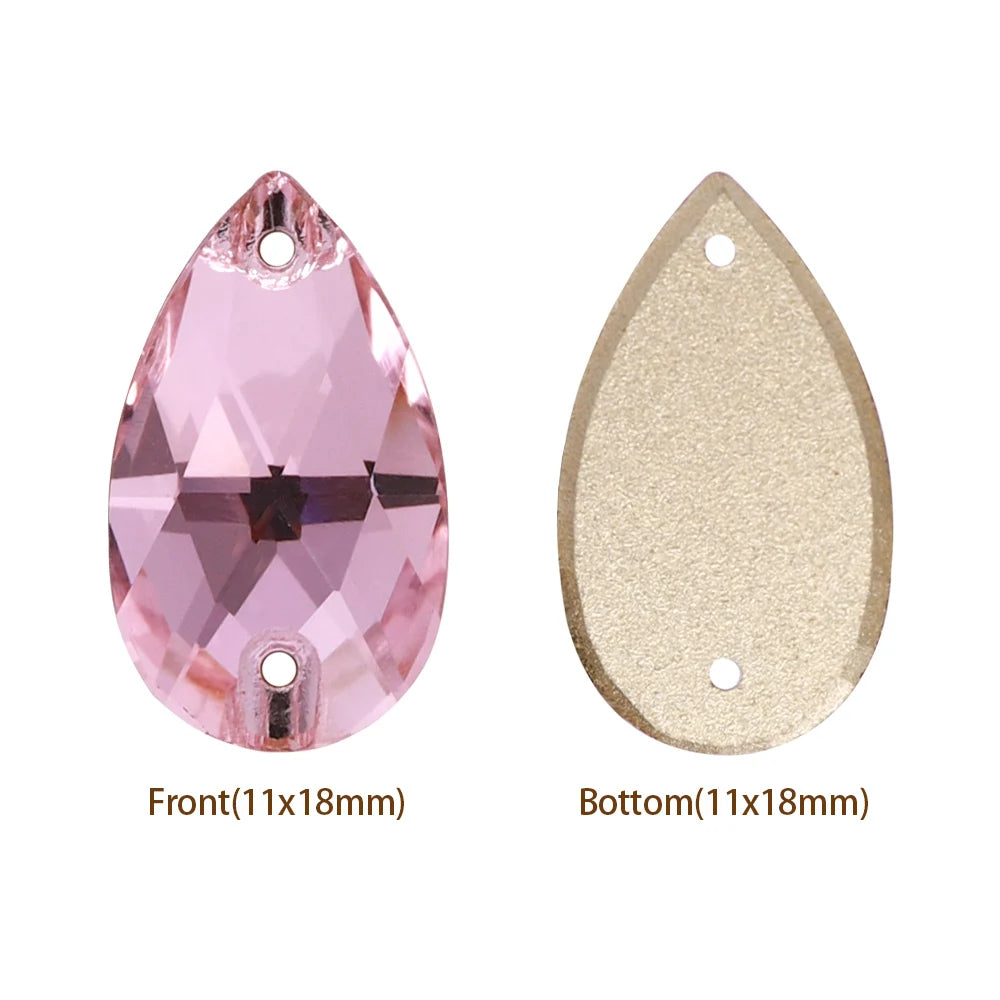 Hot Selling QIYI Brand 55 Colors Multi Size Multi Shape High Quality Flat Back Drop Sew-on Glass Crystal Rhinestones 16 Facets