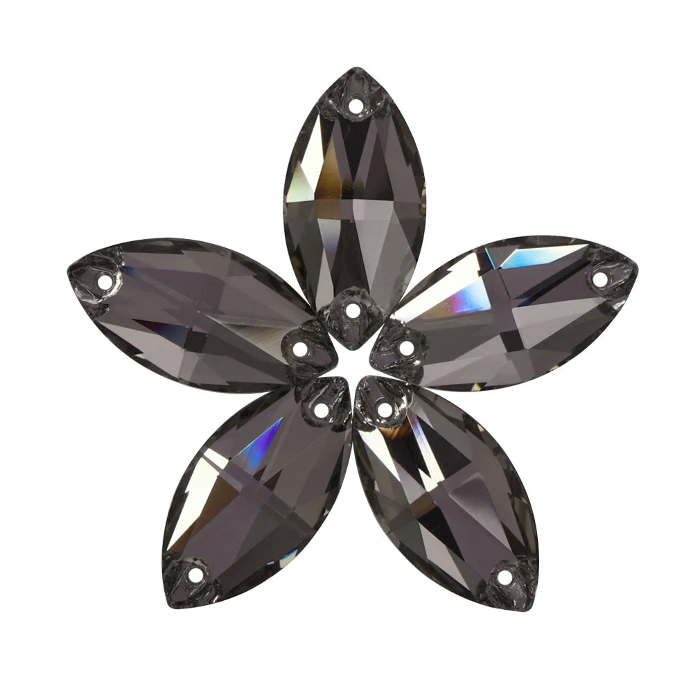 Wholesale Navette 55 Colors Shimmer Sew-on Rhinestones Horse Eye Glass Gems Clothing Flatback Sewing Stones for Jewelry Cloth