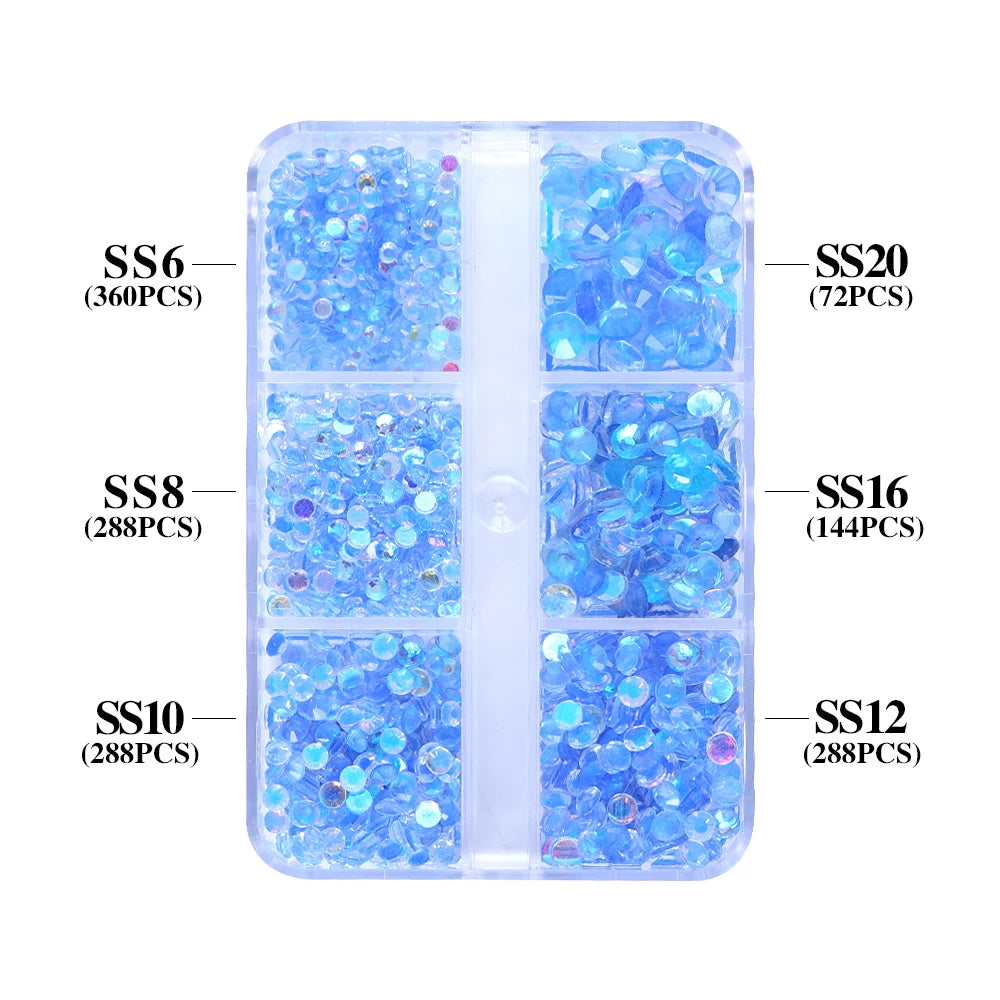 QIYI High Quality 1440pcs Aurora Mixed 6 Grid Box Glass Crystal Diamond Nail Art Decoration Glitters Stone for Nail Charms
