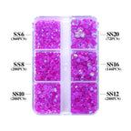 QIYI Nail Decoration Mocha Neon 1440pcs Multi Size 6 Grid Box Glass Nail Charms Rhinestones Wholesale Bulk Crystal Stone