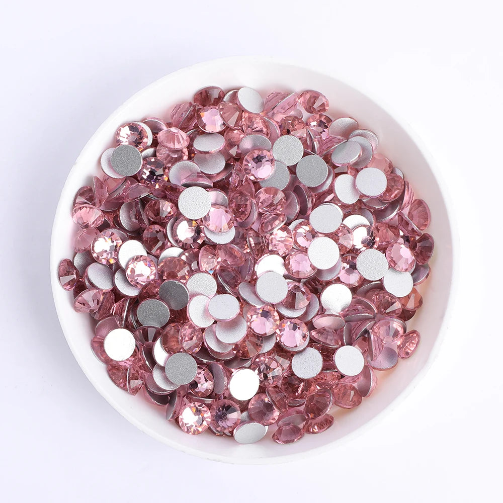 34Kinds Pink Color SS6-SS30 Crystal Rhinestones Bling Bling Glitter Glue on Rhinestones for Gymnastics Performance Clothing