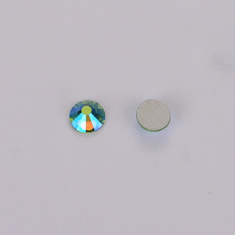 Glitter SS16 SS20 SS30 Peridot AB Flatback Glass Round Crystal Applique Non Hotfix Strass Rhinestones for Nail Art Decoration