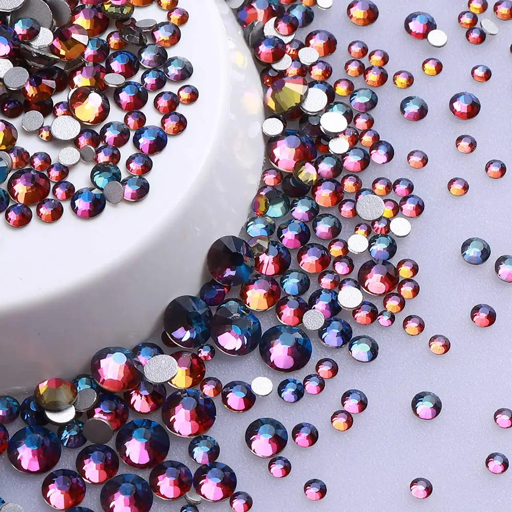 Wholesale Rhinestones 200 Colors 1440pcs  Mix Size Glue on Glass Flat Back Rhinestone Bulk Glass Rhinestone Crystal for Garment