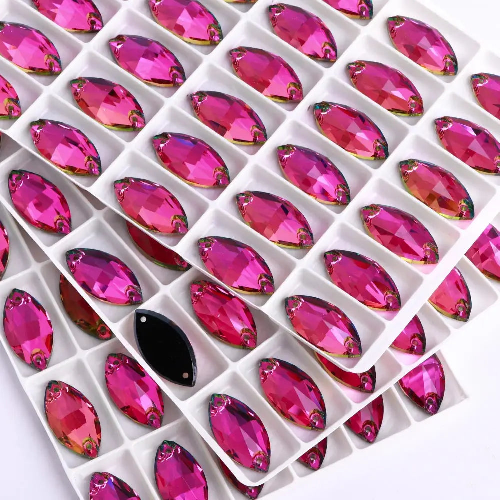 QIYI Factory Top Quality 5A Glass Crystal AB Navette Sew-on Stone Flat Back Coloful Sew on Rhinestones Buttons for Bouquet