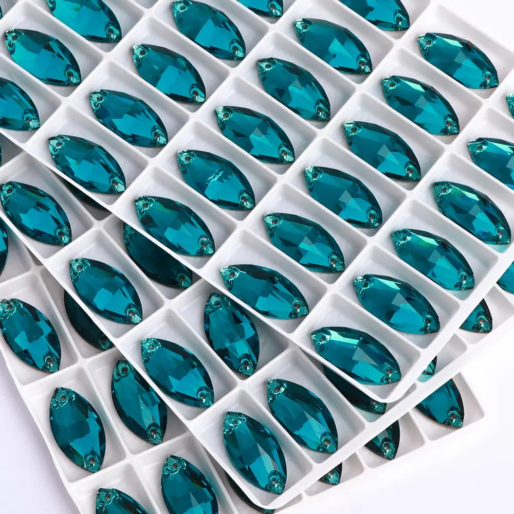 QIYI Factory Top Quality 5A Glass Crystal AB Navette Sew-on Stone Flat Back Coloful Sew on Rhinestones Buttons for Bouquet