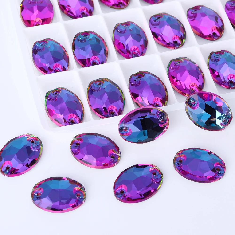 QIYI Oval Crystal Sew-on Rhinestones Flat Back K9 Glass Sew on Stones Garment Beads Clothing Sewing Accessories