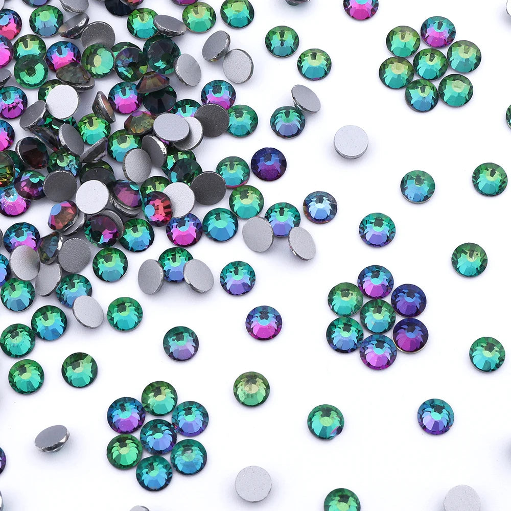 Crystal Sticker Wholesale Bulk Green Flame Glitter Flatback Rhinestones SS3-SS50 Non Hotfix Strass Glue on Nail Art Decoration