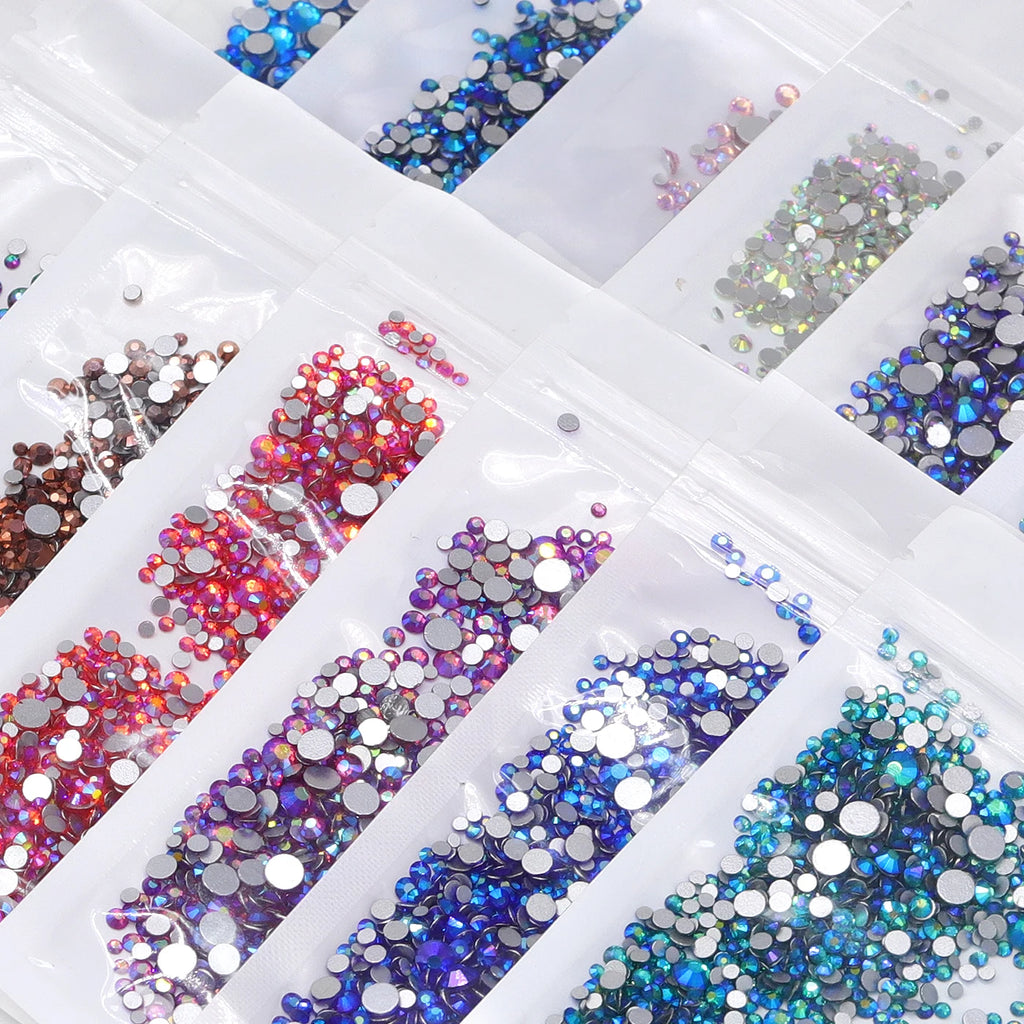 QIYI Wholesale Mixed Size Ss3-ss20 Crystal Rhinestones  Non- Hotfix Round Loose RhinestonesBulk for Decorative Nail Art Crafts