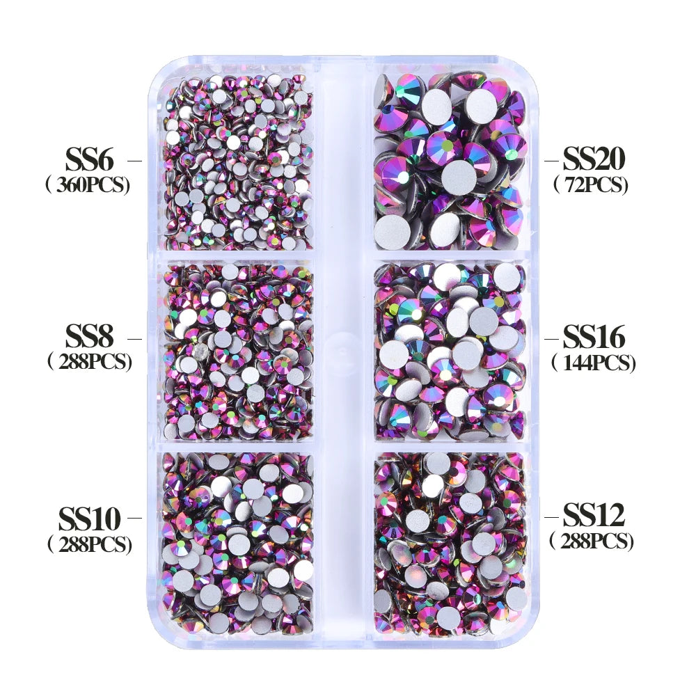 Wholesale 6 Grid Bling Over 80 Colors Mixed Sizes Crystal AB Crystal Glass Flat Back Glass Rhinestones for Clothing